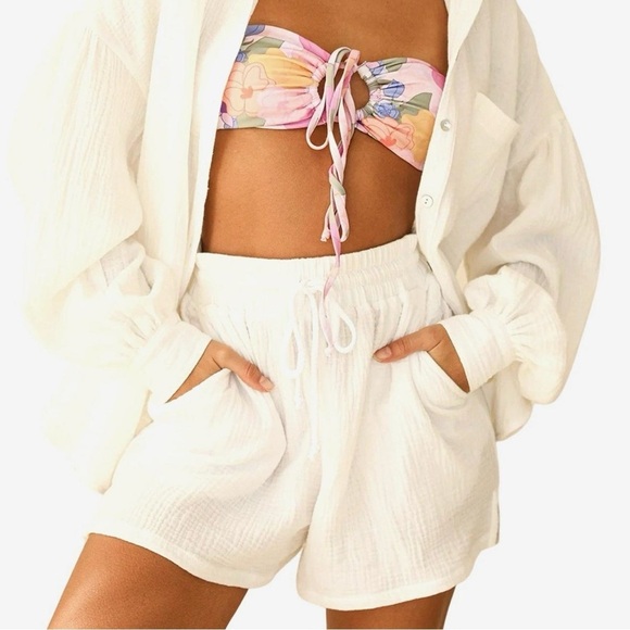 Dippin' Daisy's Pants - Dippin Daisy’s Pacific Hideaway Ivory Double Gauze Cotton Pull On Shorts XL Boho